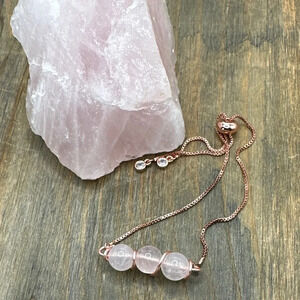 Pink Quartz rose gold adjustable rope bracelet/manifesting deep love crystal